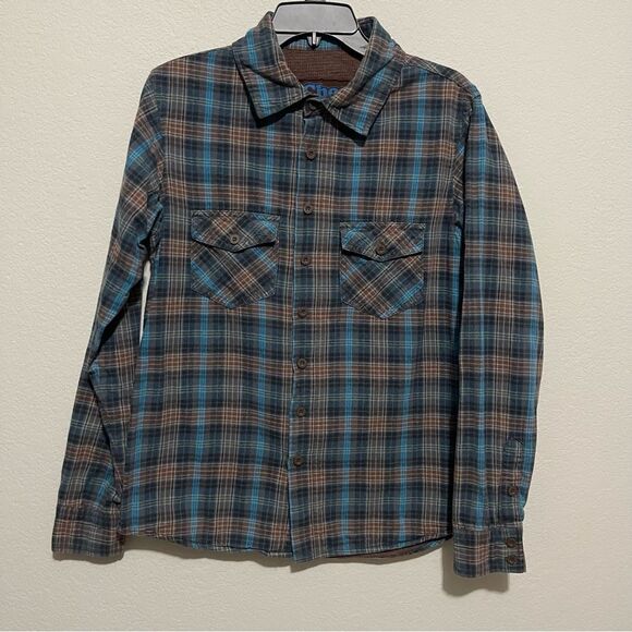 Chor Men’s Waffle Knit Lined Flannel Long Sleeve Shirt Size Small in Blue Brown - Picture 2 of 8